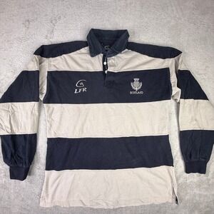 Live For Rugby Scotland Jersey Mens Medium Navy Blue Gray Striped Long Sleeve